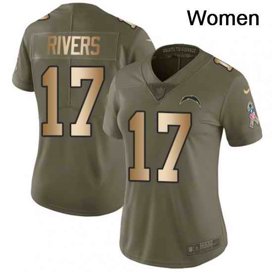 Womens Nike Los Angeles Chargers 17 Philip Rivers Limited OliveGold 2017 Salute to Service NFL Jersey